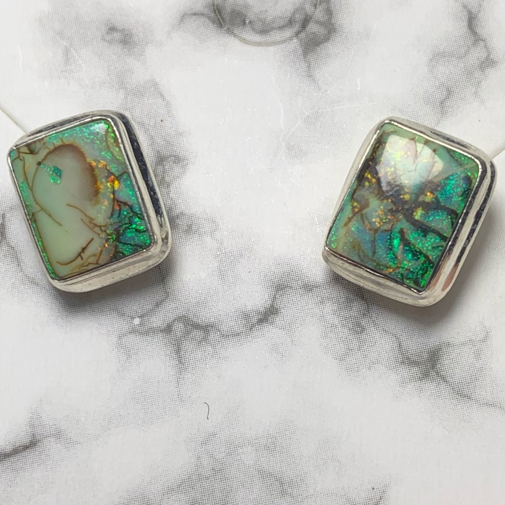 Solid Sterling Natural Opal Stud Earrings - image 4